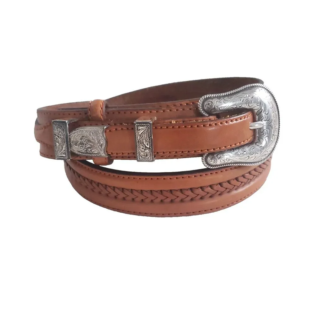 Vintage Tony Lama Brown Leather Belt 34 Silver Conchos Cowboy Western Ranger